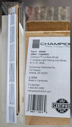 Champion 1 In. Vinyl 47 In. X 72 In. Light Filtering Blind, White