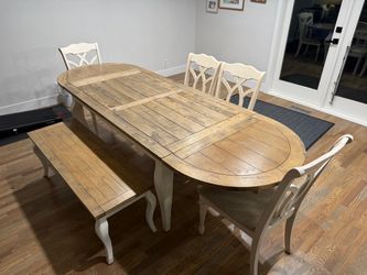 Farmhouse Dining Table Set with Chairs and Bench