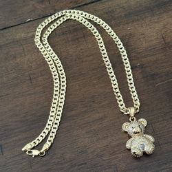 Cuban Chain In Gold Plated With Bear Pendant
