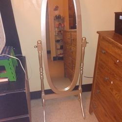 Wood Gold Standing Mirror 