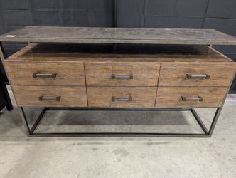 Bassett Industrial Wood and Metal Six-Drawer Console Cabinet