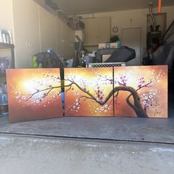 Cherry Blossom Wall Art – 3-Panel Canvas (24” x 24” each)