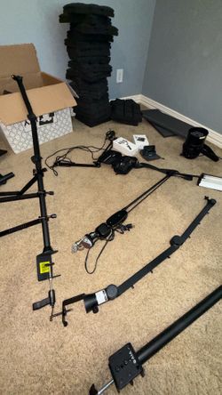 Podcast Studio Mics, Sound Panels, Camera Stabilizer, Desk Mounts, Light, Projector, 100” Screen