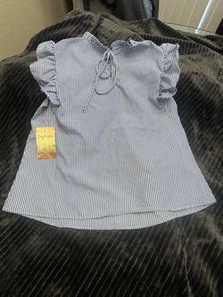 Lily White Blue Striped Ruffle Top
