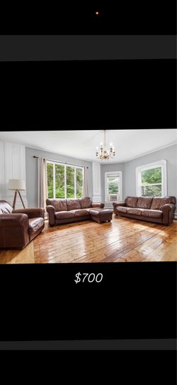 4-Piece Brown Leather Living Room Set
