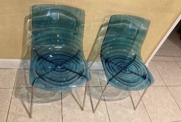 2 HIGH QUALITY CHAIRS MADE IN ITALY Marisse Blue Polycarbonate Plastic Atop-Chrome Plated Steel Plated…$195