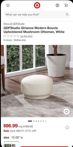 GDFStudio Sirianne Modern Boucle Upholstered Mushroom Ottoman, white  Built with high-density foam and an inner wood frame, it delivers lasting comfor