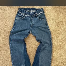 Dark blue Washed Custom Double - Waisted Flared Jeans 