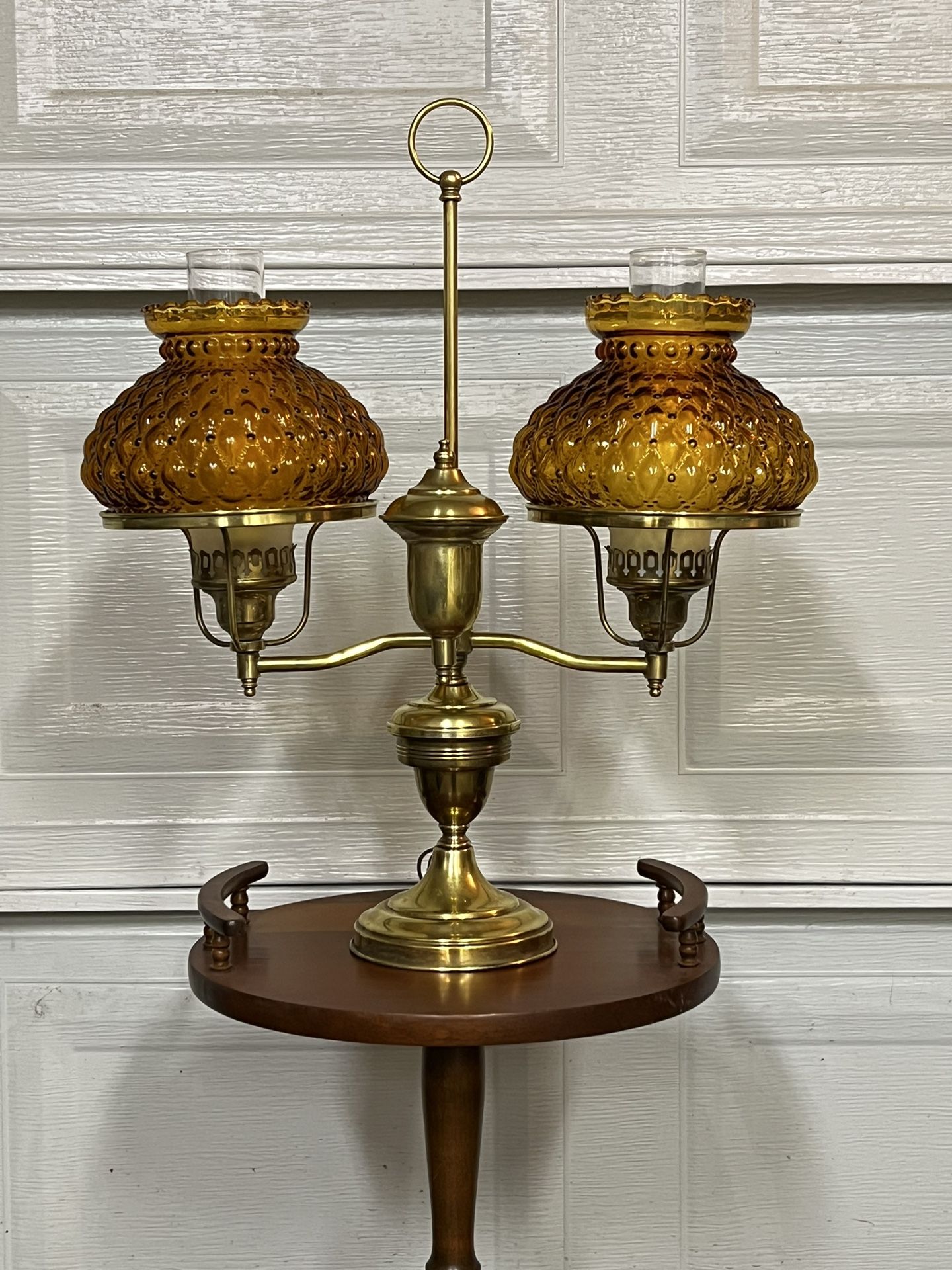 Vintage Hurricane Glass/ Metal Lamp