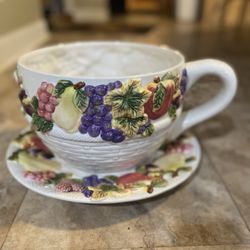 BAUM BROTHERS CORNUCOPIA STYLE EYES OVERSIZED CUP & SAUCER PLANTER W/ UNDERPLATE