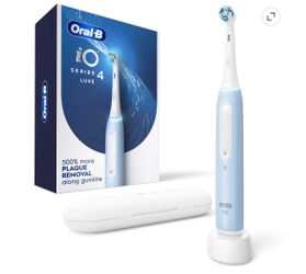 Oral-B Toothbrush, iO Series 4 Rechargeable Electric Toothbrush for Adults & Kids 3+, Icy Blue, Compact Head