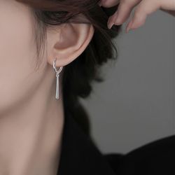 Reffeer Solid 925 Sterling Silver Bar Hoop Dangle Earrings for Women