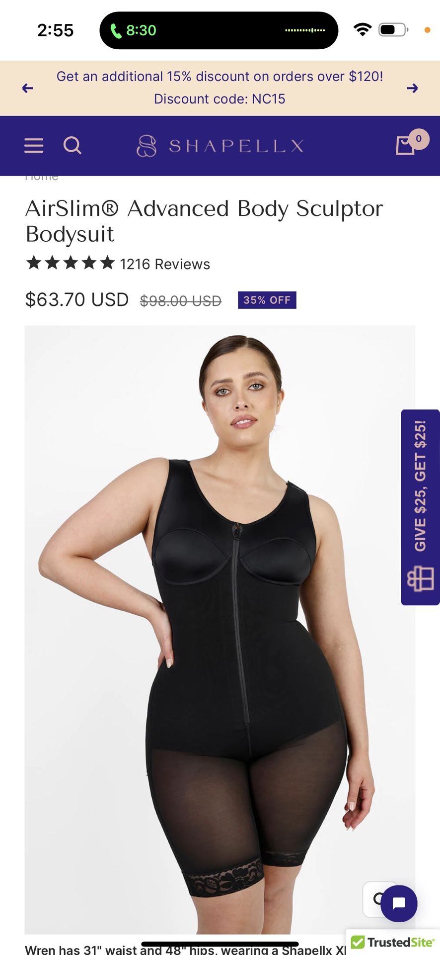 New,AirSlim Advanced Body Sculptor Bodysuit,Large