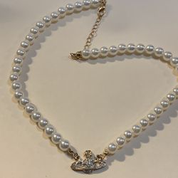 New Saturn Orb Gold Pearl Chocker Collar Necklace