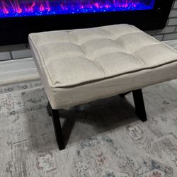 IBUYKE Small 12" H Footrest Stool, Square Linen Foot Stool With Metal X-Leg, Multi-Use As Small Side