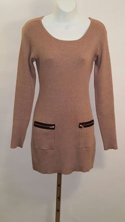 Brown Black Sweater Dress with Gold Zippers Size S.