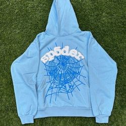 light blue sp5der hoodie 