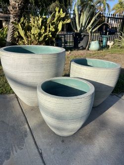 Ripple Concrete Pots-Cement Planters With Lines($185 set )