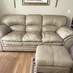 🔥 CLEAR-OUT DEAL — Beige Leather Couch + Ottoman — $119.99 (Oxnard)