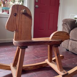 Vintage Wooden Rocking Horse Childrens Riding Toy by Katbird Crafts