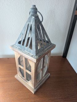 Rustic Wood and Metal Candle Lantern