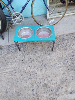 Teal Wooden Dog Food Bowls