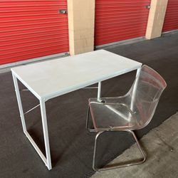 Beautiful White Desk Table With FREE Ikea Tobias Acrylic Chair  (Delivery Available)
