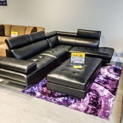 Black Leather Sectional Set With Ottoman ** Ellenton Outlets ** No Credit Needed