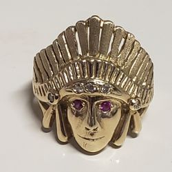 10K  SOLID  GOLD NATIVE INDIAN TRIBE CHIEF RING  8.8 GRAMS