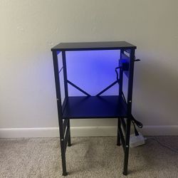 Black End Table with LED Light and outlet 2 tier side table. 