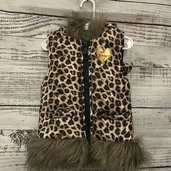 Betsey Johnson Animal Print Girls Zip Front Vest W/Fur Trim Cheetah size 4t