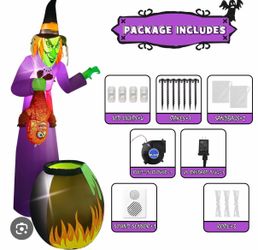 New Halloween blow up Witch with bowl and pumpkin