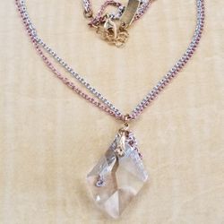 Necklace Large Glass Stones On Two Tone Chains