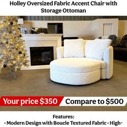 Holley Oversized Fabric Accent Chair with Storage Ottoman