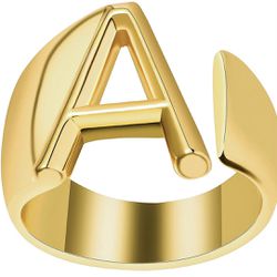 24K Gold Initial Ring for Women Men Letter Ring Open Gold Ring  Alphabet Bold Letter A Resizable Ring Thumbnail
