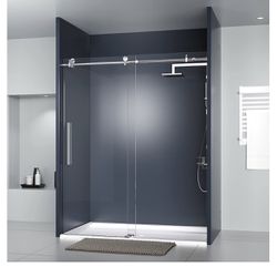 DELAVIN 56-60 in. Frameless Shower Door, Bathroom Sliding Shower Door, 5/16" (8mm) Clear Tempered Glass, SGCC Tempered Glass Door with Explosion-Proof