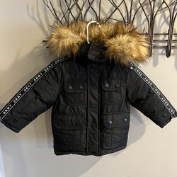 DKNY Faux Fur Hood Parka Winter Jacket Coat