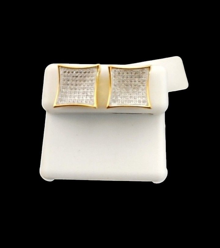 925 Fine Sterling Silver 18k Gold Overlay Genuine Micro Paved CZ Stubs 10 mm