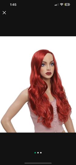 Long Curly Wavy Copper Red Wig Heat Resistant Synthetic Hair for Cosplay Costume Halloween Party(26inch)