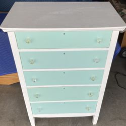 Solid Wood Vintage 5 Drawer Highboy Dresser Chest