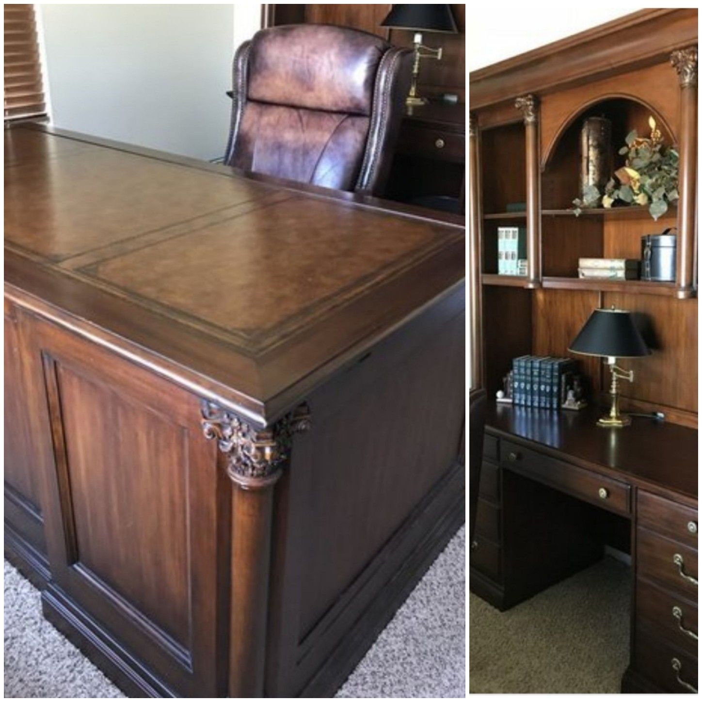 Sligh Executive Office (Ellis Line) Desk, Credenza, Bookcase & Bradington Young Leather Chair