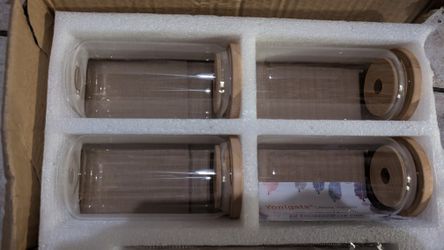 4 Set Glass Cups with Lids and Straws 16 oz, Glasses Drinking Set, Iced Coffee Cup with Bamboo Lids, Drinking Glasses 