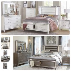 White or Silver Led Bedroom Set