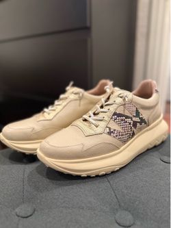 Women’s Gold and Cream Leather Sneakers