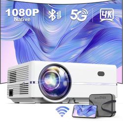 Projector 1080P, Projector with WiFi and Bluetooth, 450 ANSI Portable Projector 4K Support, 2.4G&5G Two-Channel WiFi, Max 350" Display