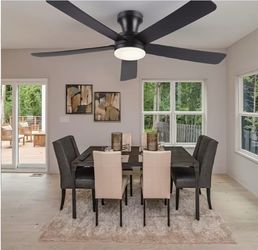 black Ceiling Fans with Lights, 46"- Flush Mount Ceiling Fan Light with ABS Blades Reversible, Low Profile, 3CCT Dimmable, Reversible, Fan Light for I