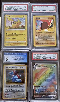 4 graded Pokémon cards Pikachu, porygon, diglett, drednaw 