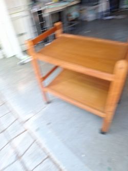 Teak 2 tier serving table on wheels