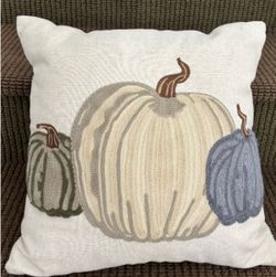 Pier 1 Imports embroidered pumpkin throw pillow 16x16 fall decor neutral tones