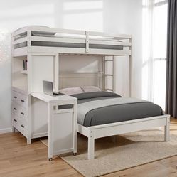 Twin Loft Bed w/ Full Bed Frame & Built In Desk 